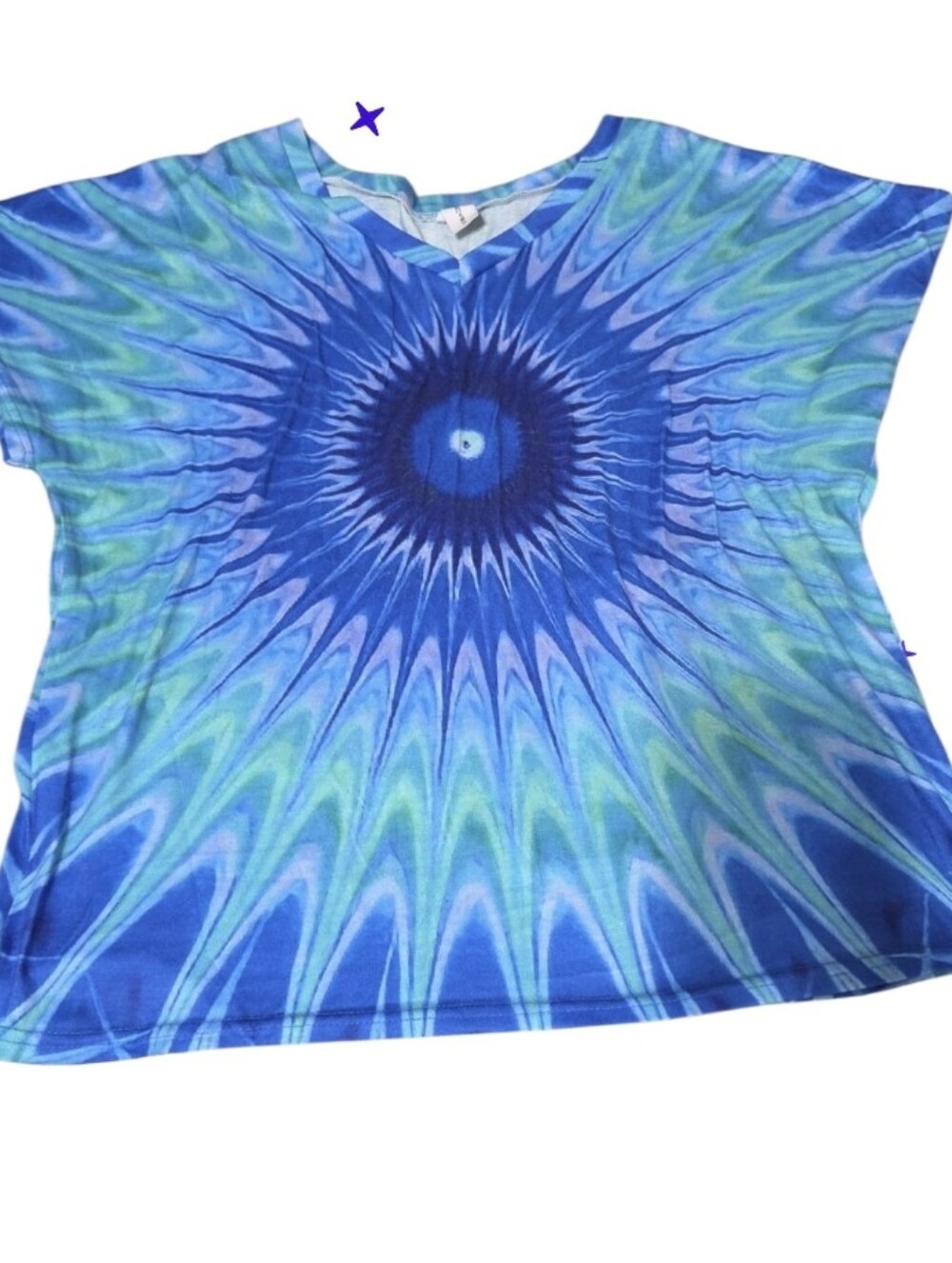 Blue-Green Tie-Dye Sunburst Top